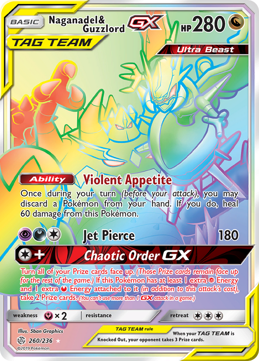 Naganadel & Guzzlord-GX 260/236 Rare Rainbow | Cosmic Eclipse | Pokemon Card