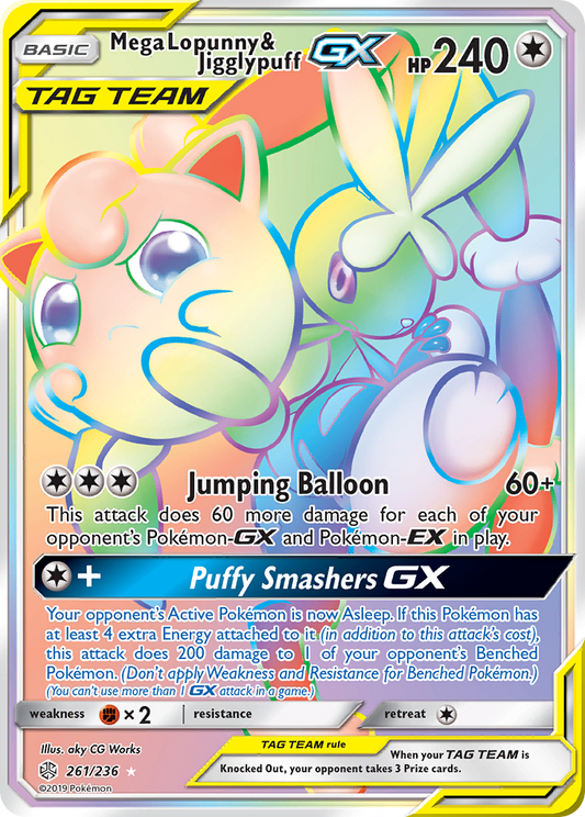 Mega Lopunny & Jigglypuff-GX 261/236 Rare Rainbow | Cosmic Eclipse | Pokemon Card