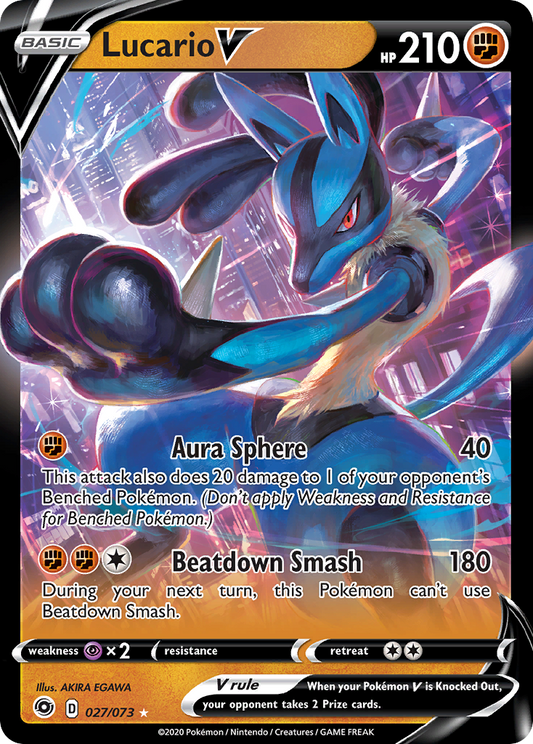 Lucario V 27/73 Rare Holo V | Champion's Path | Pokemon Card