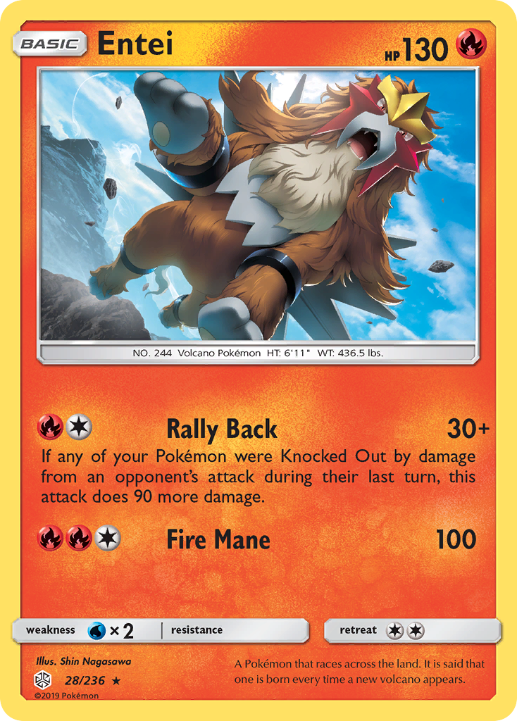 Entei 28/236 Rare | Cosmic Eclipse | Pokemon Card