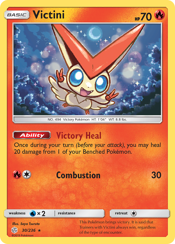 Victini 30/236 Rare Holo | Cosmic Eclipse | Pokemon Card