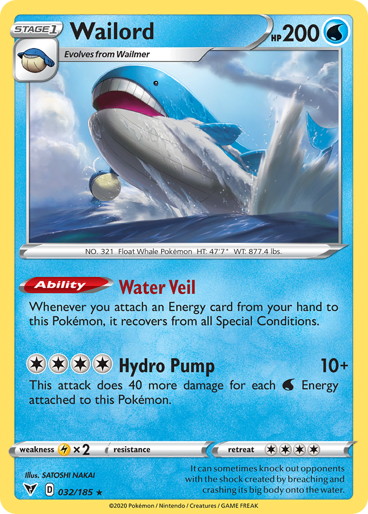 Wailord 32/185 Rare Holo | Vivid Voltage | Pokemon Card