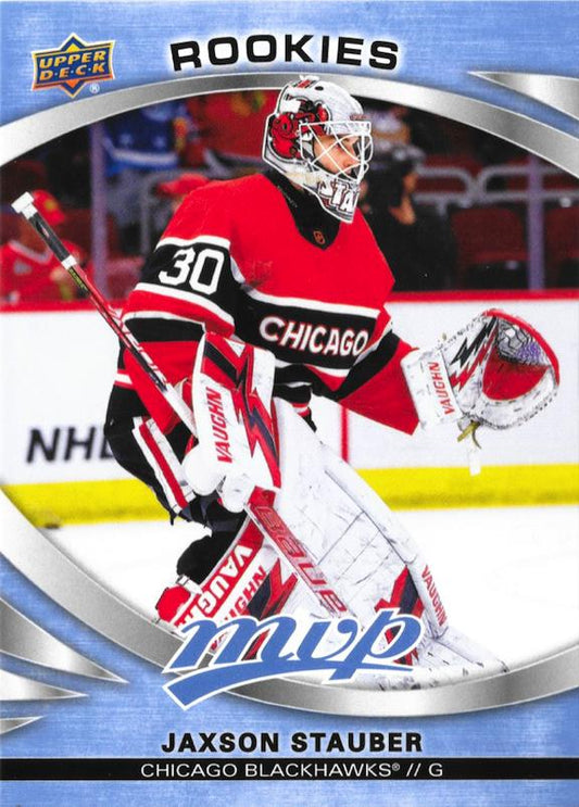 Jaxson Stauber 
ROO, RC #227 Chicago Blackhawks | 2023-24 Upper Deck MVP | NHL Card