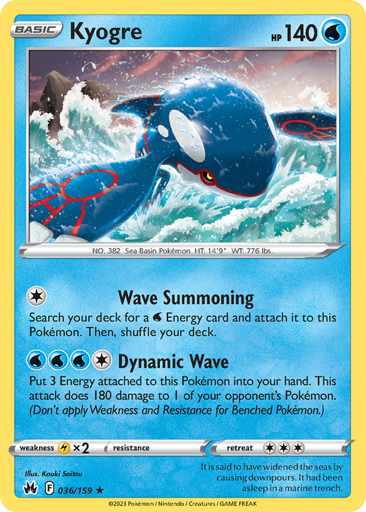 Kyogre 36/159 Rare Holo | Crown Zenith | Pokemon Card