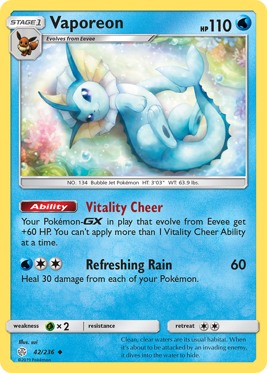 Vaporeon 42/236 Uncommon | Cosmic Eclipse | Pokemon Card