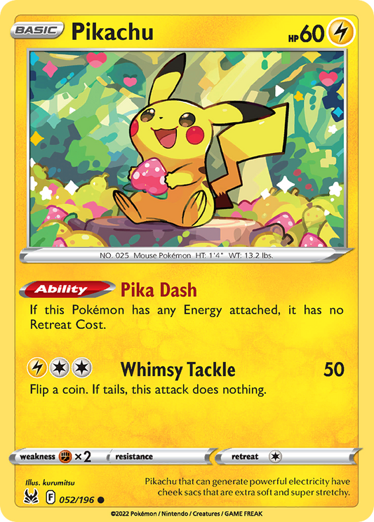 Pikachu 52/196 Common | Lost Origin | Pokemon Card