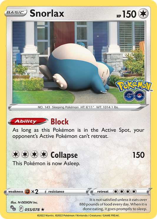 Snorlax 55/78 Rare Holo | Pokémon GO | Pokemon Card