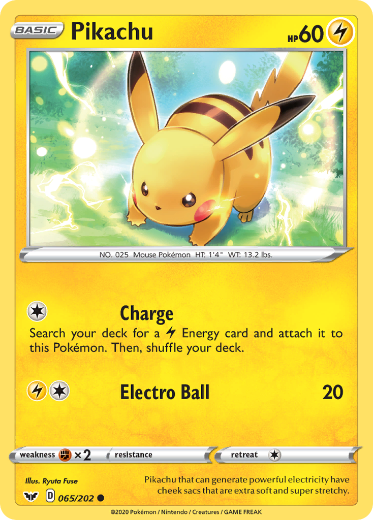 Pikachu 65/202 Common | Sword & Shield | Pokemon Card
