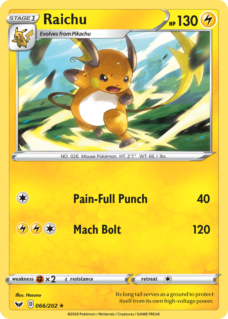Raichu 66/202 Rare | Sword & Shield | Pokemon Card