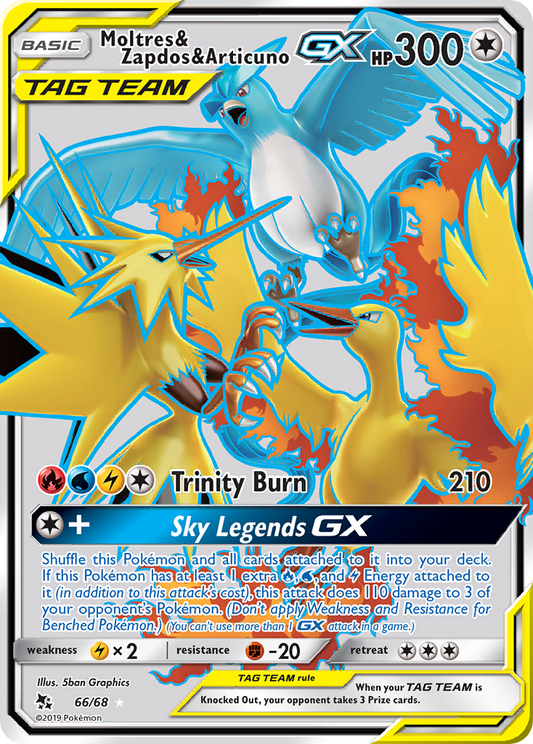 Moltres & Zapdos & Articuno-GX 66/68 Rare Ultra | Hidden Fates | Pokemon Card