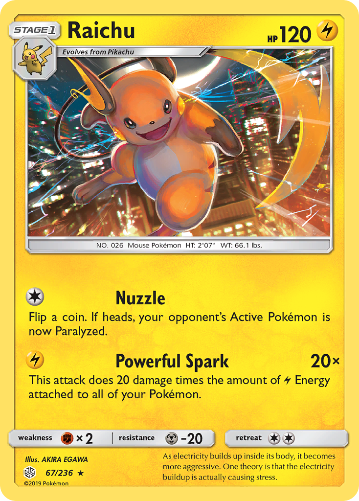 Raichu 67/236 Rare | Cosmic Eclipse | Pokemon Card