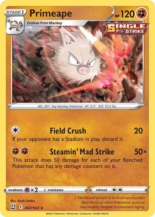 Primeape 67/163 Rare | Battle Styles | Pokemon Card