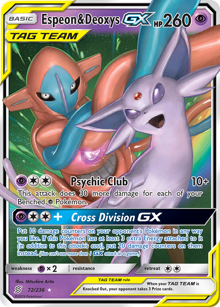 Espeon & Deoxys-GX 72/236 Rare Holo GX | Unified Minds | Pokemon Card