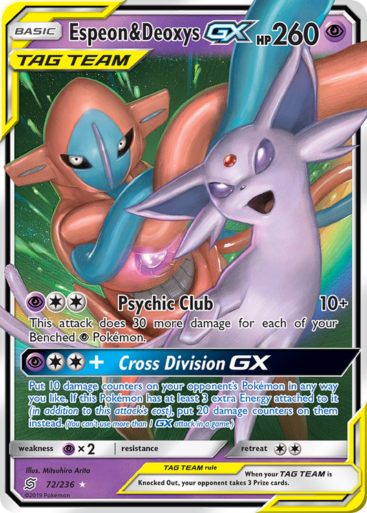 Espeon & Deoxys-GX 72/236 Rare Holo GX | Unified Minds | Pokemon Card