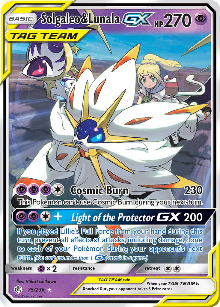 Solgaleo & Lunala-GX 75/236 Rare Holo GX | Cosmic Eclipse | Pokemon Card