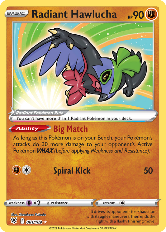 Radiant Hawlucha 81/189 Radiant Rare | Astral Radiance | Pokemon Card