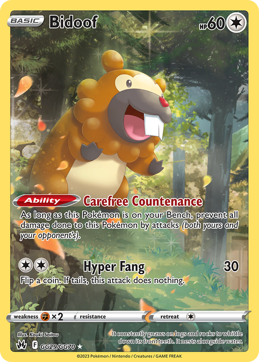 Bidoof GG29/70 Trainer Gallery Rare Holo | Crown Zenith Galarian Gallery | Pokemon Card