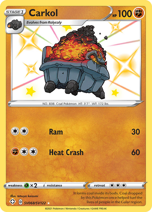 Carkol SV068/122 Rare Shiny | Shining Fates Shiny Vault | Pokemon Card