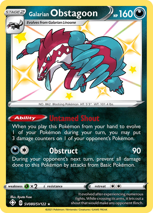 Galarian Obstagoon SV080/122 Rare Shiny | Shining Fates Shiny Vault | Pokemon Card
